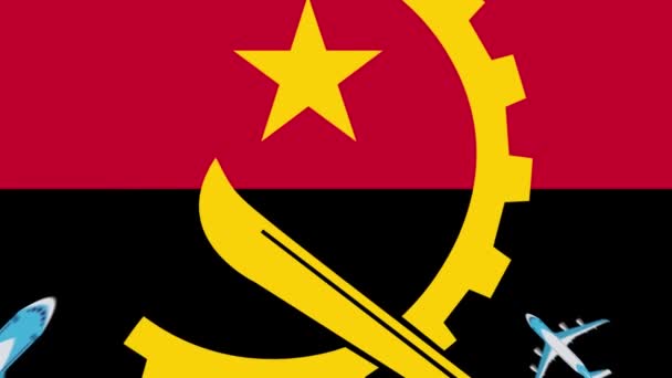 Angolese Vlag Vliegtuigen Animatie Van Vliegtuigen Die Vlag Van Angola — Stockvideo