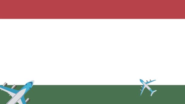 Macar Bayrağı Uçakları Macaristan Bayrağı Üzerinde Uçan Uçakların Animasyonu Ülke — Stok video