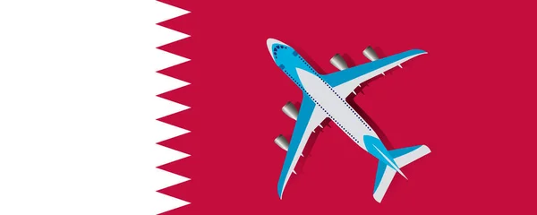 Ilustração Vetorial Avião Passageiros Que Sobrevoa Bandeira Qatar Conceito Turismo — Vetor de Stock