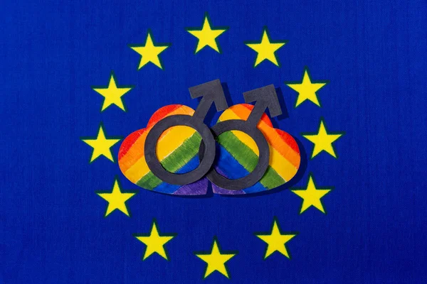 Bandiera Dell Unione Europea Cuore Sotto Forma Bandiera Lgbt Segno — Foto Stock