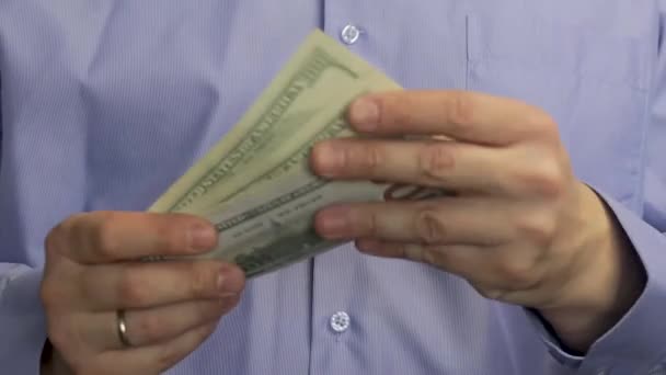 Homem Negócios Conta Cem Dólares Dinheiro Conceito Finanças Pagamentos Dinheiro — Vídeo de Stock