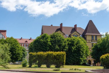 ZELENOGRADSK, Rusya, eski binaların manzarası. Eski ev kavramı..