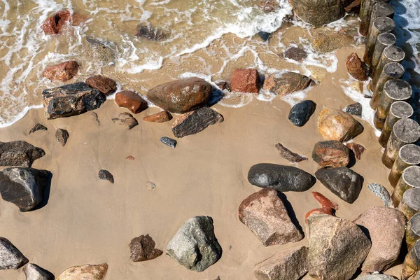 Textura Pedra Areia Ondas Costa Mar Conceito Recreação Entretenimento — Fotografia de Stock