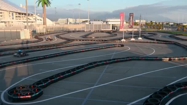 04092021 Russia Adler Kart Racing Sunset Olympic Venues — стоковое видео