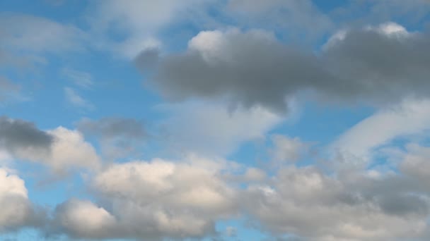 Белые облака плывут по голубому небу — стоковое видео