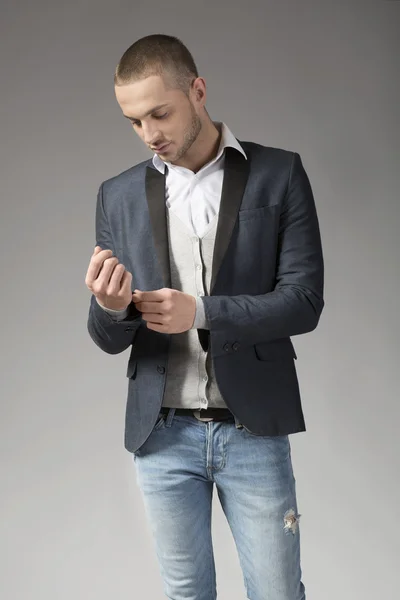 Casual young man in jeans and shirt — Stock Photo, Image