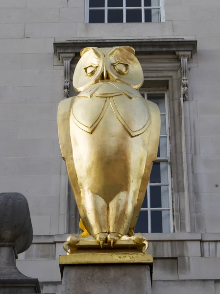 Leeds golden owl sculpture against the wall — Stock Photo, Image