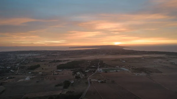 Drone Zdjęcia Wschodzie Słońca Mgłą — Zdjęcie stockowe