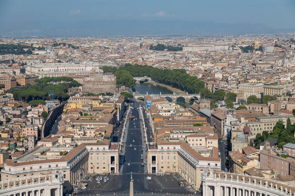 Famous Saint Peters Square in Vatican City, Piazza San Pietro Rome Skyline of the city.