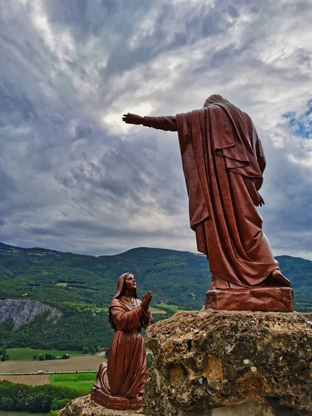 Statue Virgin Mary Benoite Rencurel Pindreau Monument Sancturary Our Lady Jogdíjmentes Stock Képek