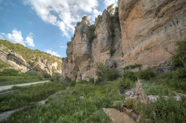 Estrecho de Blas, Tragacete, Cuenca bölgesi, İber Sistemi, İspanya yakınlarındaki Akdeniz bitki örtüsü ve kaya oluşumlarıyla dolu dar kireçtaşı kanyonu..