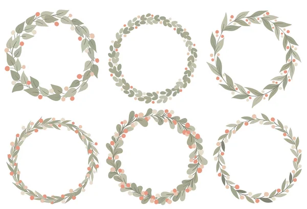 Floral Decorative Green Circle Frames Collection Vintage Wreath Design Vector — Stock Vector