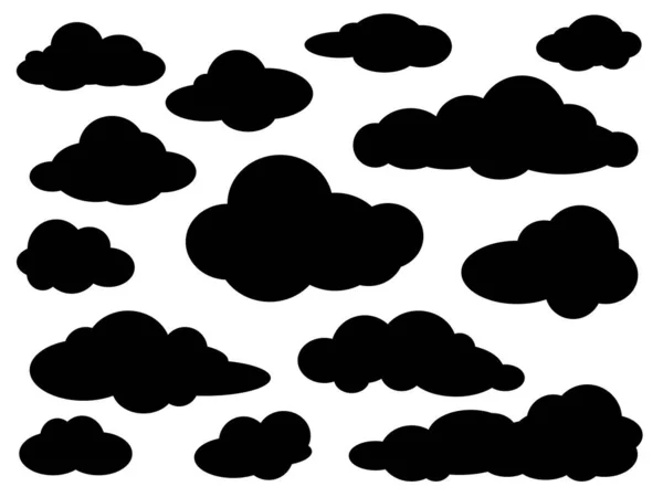 一组白色背景上的各种黑云轮廓 简单的符号集合 矢量说明 — 图库矢量图片