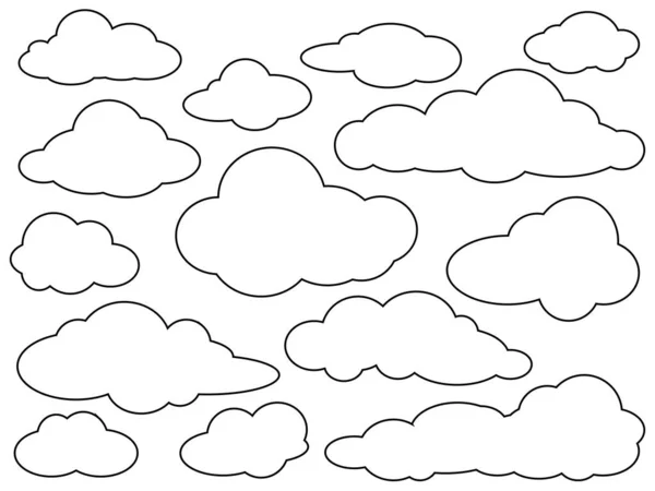 Набор Контуров Облаков Коллекция Иконок Cloud Line Изолирована Белом Фоне Стоковая Иллюстрация