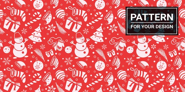 Christmas Seamless Pattern Christmas Attributes Red Background — Stock Vector