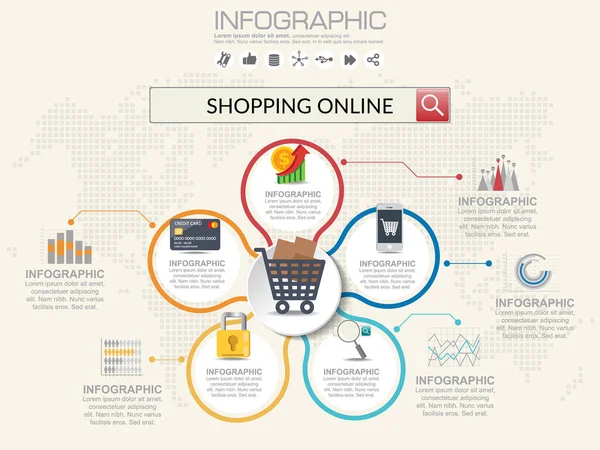 Shopping Online Infographic Koncept Med Fem Delar Kan Användas För — Stock vektor