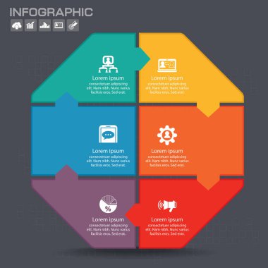 Bilgi için vektör bulmaca parçaları şablonu. 6 seçenekli iş konsepti. Eps 10. Diyagram, pankart, sayı seçenekleri, iş akışı düzeni, hızlandırma seçenekleri, web tasarımı vs. için kullanılabilir.
