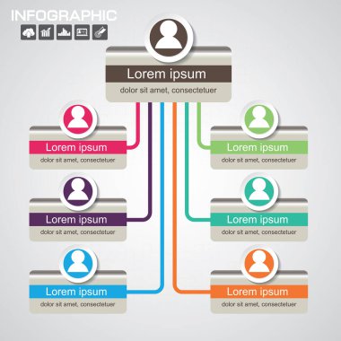 Dikdörtgen Organizasyon Çizelgesi Bilgileri, İnsan Simgesi, İş Yapısı, Vektör İllüstrasyonu.