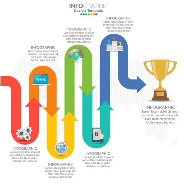 Üzleti Idővonal Munkafolyamat Infografika Vállalati Mérföldkövek Nyilakkal — Stock Vector