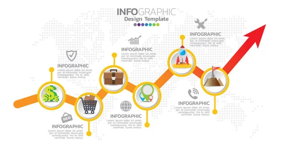 Timeline Infographics Πρότυπο Βέλη Διάγραμμα Ροής Ροή Εργασίας Επεξεργασία Infographics — Διανυσματικό Αρχείο