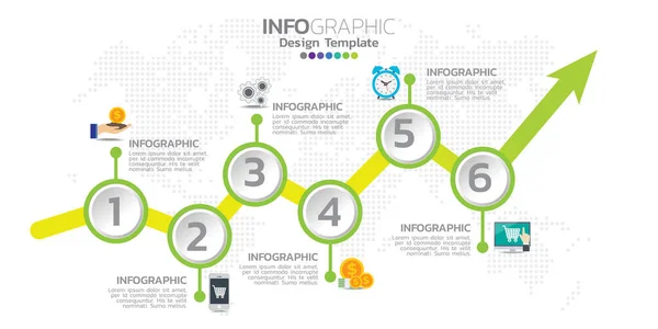 Plantilla Infografías Línea Tiempo Con Flechas Diagrama Flujo Flujo Trabajo — Archivo Imágenes Vectoriales