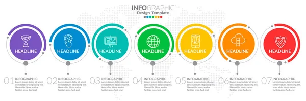 Simgeli ve 7 seçeneği veya adımlı iş konsepti için bilgi grafikleri.