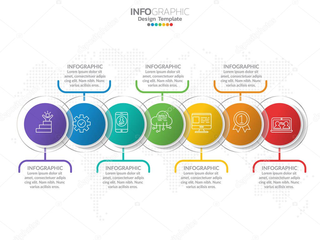 Infographic template design with 6 color options.