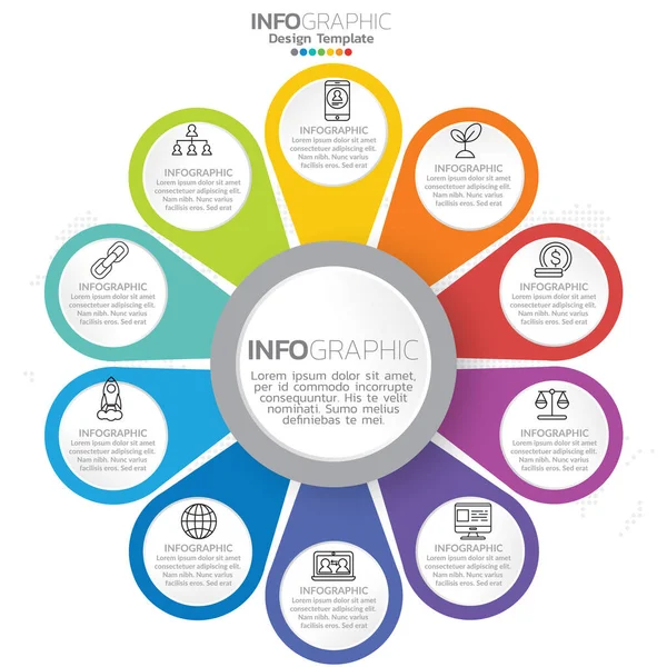 Modello Infografico Con Fasi Processo Progettazione — Vettoriale Stock