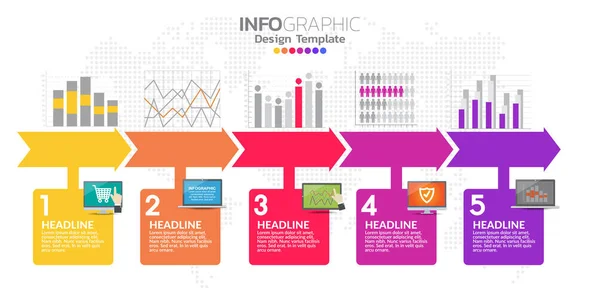 Stappen Tijdlijn Infographic Design Vector Pictogrammen — Stockvector