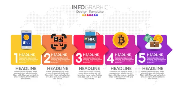 Passi Timeline Infografica Vettoriale Progettazione Icone — Vettoriale Stock