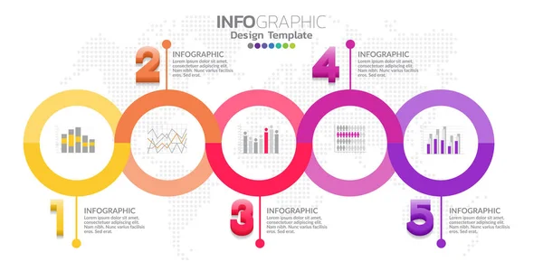 Cinq Étapes Vecteur Conception Infographie Timeline Icônes Peuvent Être Utilisés — Image vectorielle