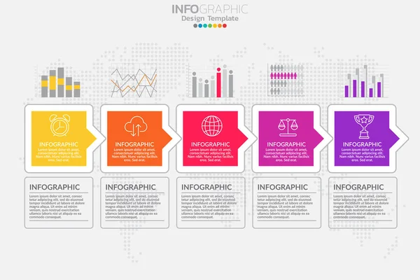 Πέντε Βήματα Χρονοδιάγραμμα Infographic Διάνυσμα Σχεδιασμού Και Εικονίδια Μπορούν Χρησιμοποιηθούν — Διανυσματικό Αρχείο