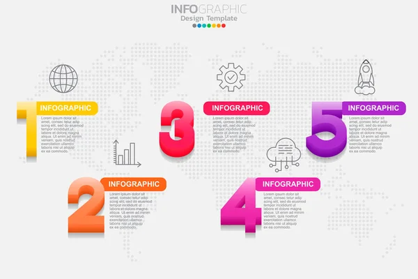 Cinco Pasos Línea Tiempo Vector Diseño Infográfico Los Iconos Pueden — Vector de stock