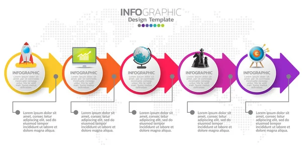 Πέντε Βήματα Χρονοδιάγραμμα Infographic Διάνυσμα Σχεδιασμού Και Εικονίδια Μπορούν Χρησιμοποιηθούν — Διανυσματικό Αρχείο
