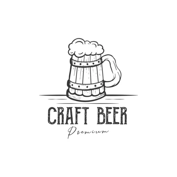 Craft Bier Retro Vector Logo Ontwerp Witte Achtergrond — Stockvector