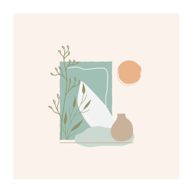 Duvar dekorasyonu, kartpostal, dekorasyon ve ürün tasarımı için minimalist el boyaması vektör çizimleri. Soyut minimalist, modern modayı takip eden vektör çizimleri.