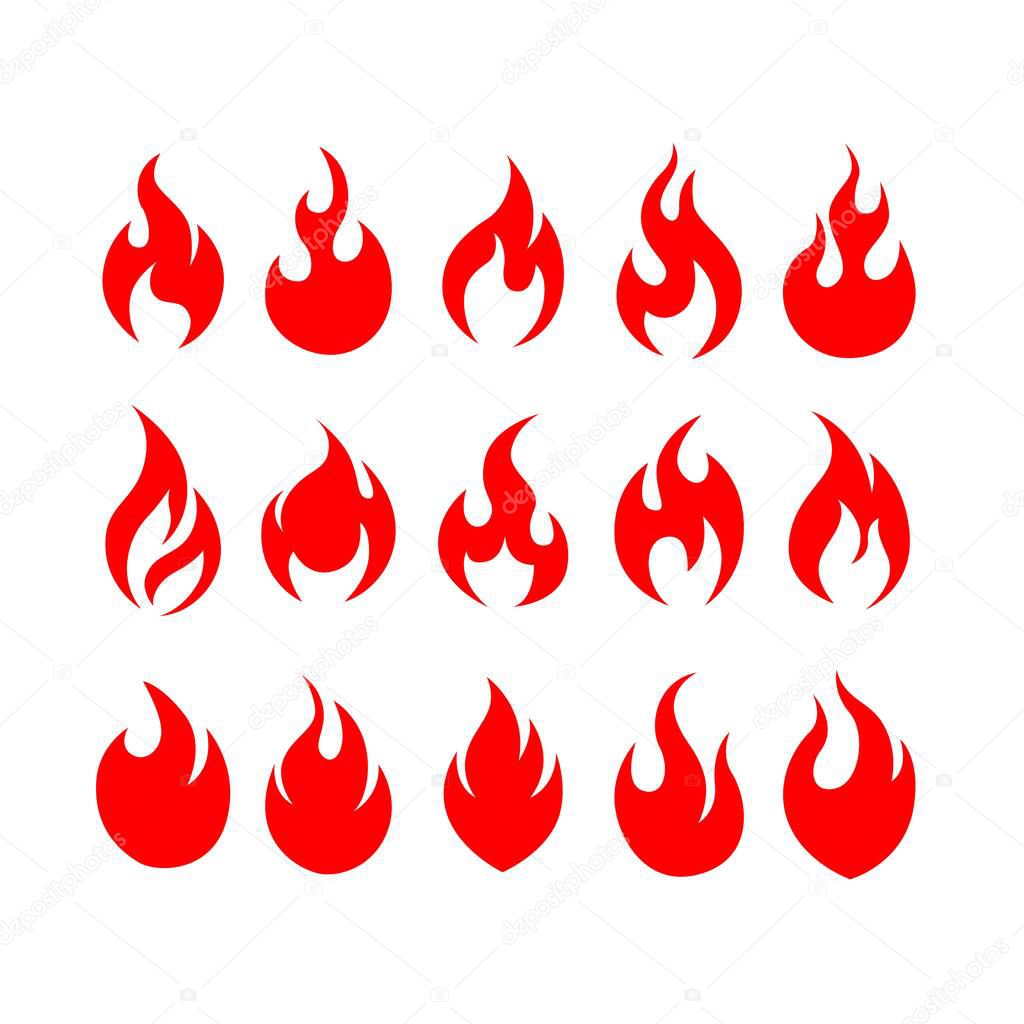 Red fire icons flat illustration logo concept design. Red fire vector isolated on white background.