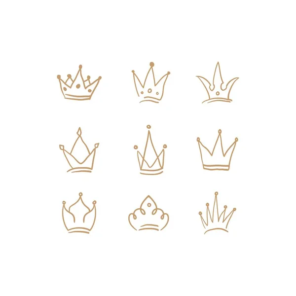 Χειροποίητη Συλλογή Διανυσμάτων Crown Doodle Κορώνες Διάνυσμα Εικονογράφηση Σετ Βασιλική — Διανυσματικό Αρχείο