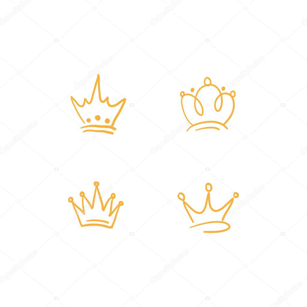 Hand drawn Crown vector collection. Doodle crowns vector illustration set. Royal head, King crown, Queen crown with various design.