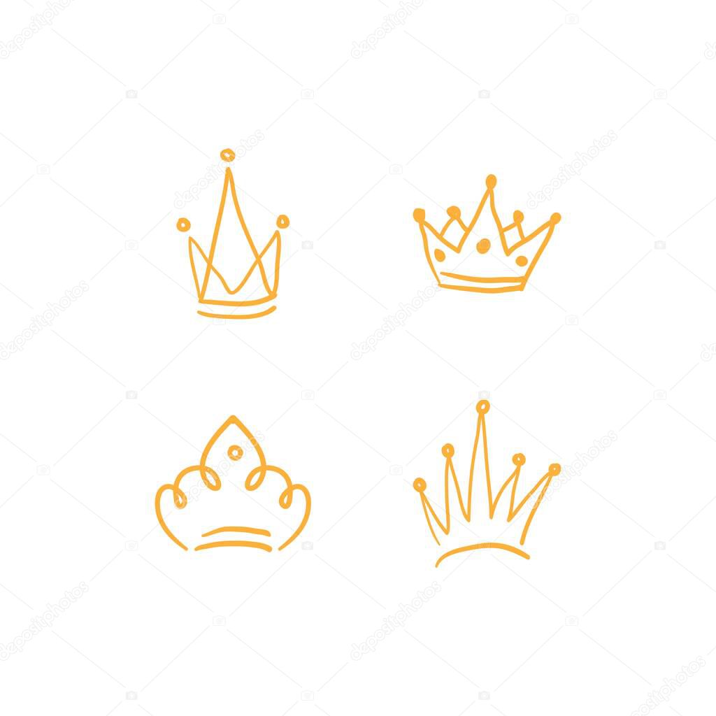 Hand drawn Crown vector collection. Doodle crowns vector illustration set. Royal head, King crown, Queen crown with various design.