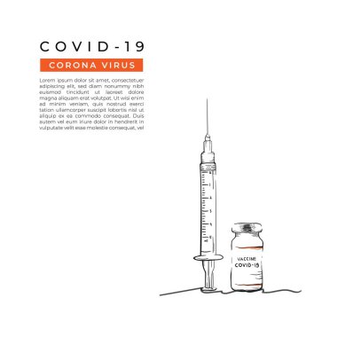 Covid-19 Coronavirus aşı şişeleri şırınga taşıyıcı çizim konsepti. Aşı konsepti. El yapımı aşı şişeleri ve şırınga izole edildi.
