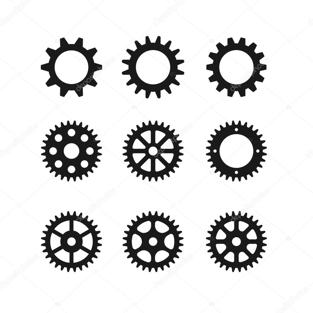 Gear wheel icon logo set vector. Gear wheel, cogwheel icons collection on white background