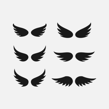 Kanat simgesi logo kümesi vektörü. Beyaz arkaplanda kanat logosu koleksiyonu