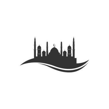Cami simgesi logo vektör tasarımı. Beyaz izole arkaplanda Siluet Camii