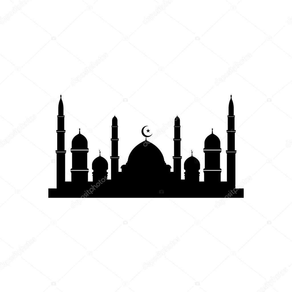 Mosque icon logo vector design. Silhouette mosque on white isolated background