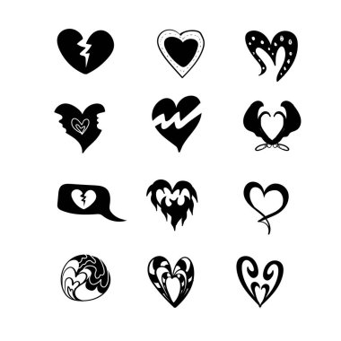 El çizimi kalp sembolleri karalama vektörü. El çizimi, taslak, siyah beyaz resimlerle kalp sembolleri..