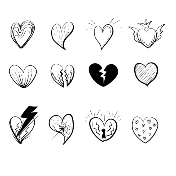 Mano Dibujado Símbolos Del Corazón Doodle Vector Conjunto Símbolos Dibujados — Vector de stock