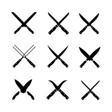 Crossed Knives ikon vektör dizaynı. Çapraz Bıçaklar ve et satırları beyaz arka planda izole edilmiş.