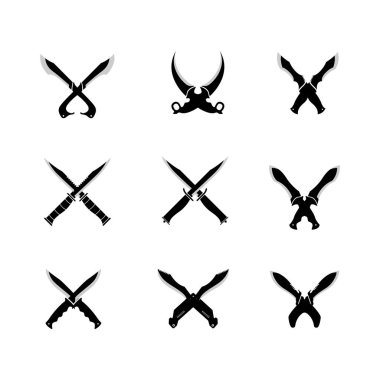 Çapraz savaş bıçakları, ordu bıçakları, kılıçlar ve kılıçlar vektör illüstrasyonu..