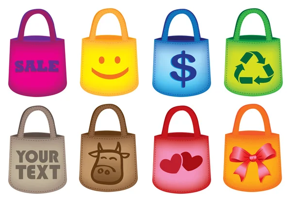 Coloridas bolsas de mano de compras de comestibles — Vector de stock